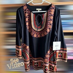 👛 (ANY 2/$35) NWT KERRYBROOKE Bohemian Bead Detail Tunic in autumn colours.